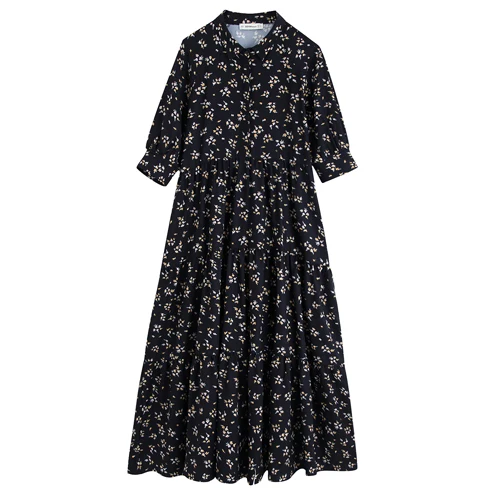 floral print ZA Женская мода цветочный принт миди Длина платье Хэнли Кнопка рубашка со скрытыми пуговицами свободное платье - Цвет: floral print