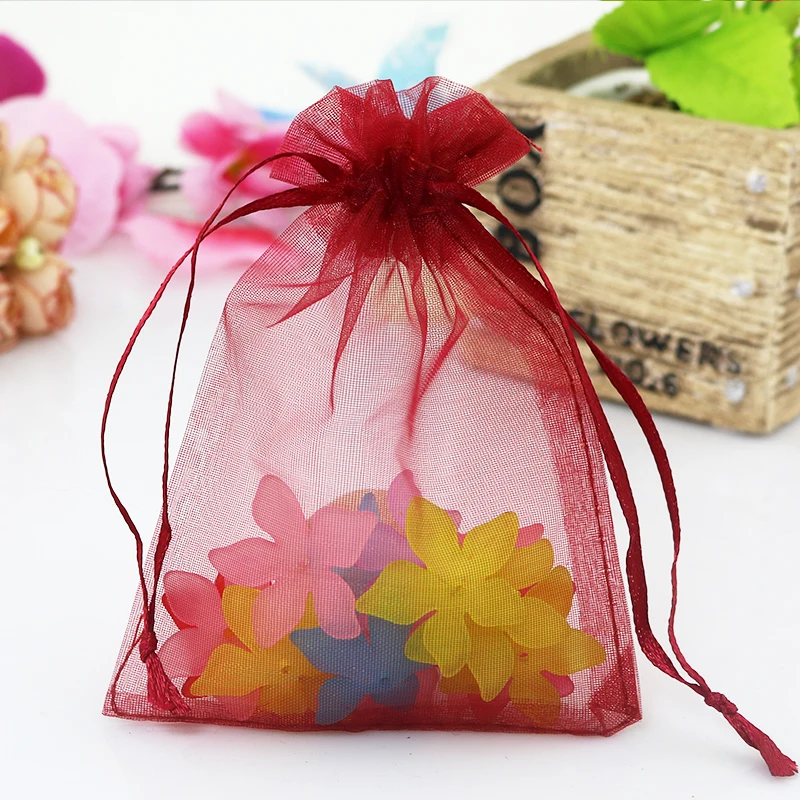

Wholesale 200pcs Dark Red Organza Bags 13x18cm Wedding Favor Jewelry Candy Gifts Packaging Bag Organza Storage Gift Bags Pouches