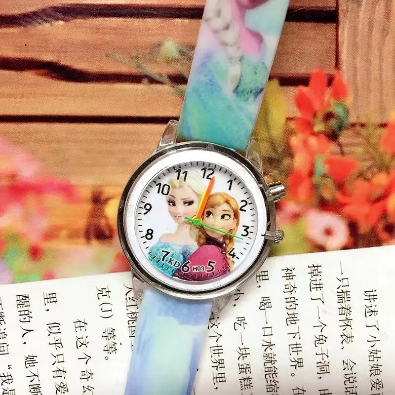 Детские часы с электронным цветным светильник подарок для девочек детские наручные часы Принцесса Эльза детские часы - Цвет: Небесно-голубой