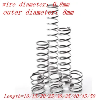 

20pcs 0.8mm Stainless Steel compression spring. outer diameter 8mm length 5/10/15/20/25/30/35/40/45/50