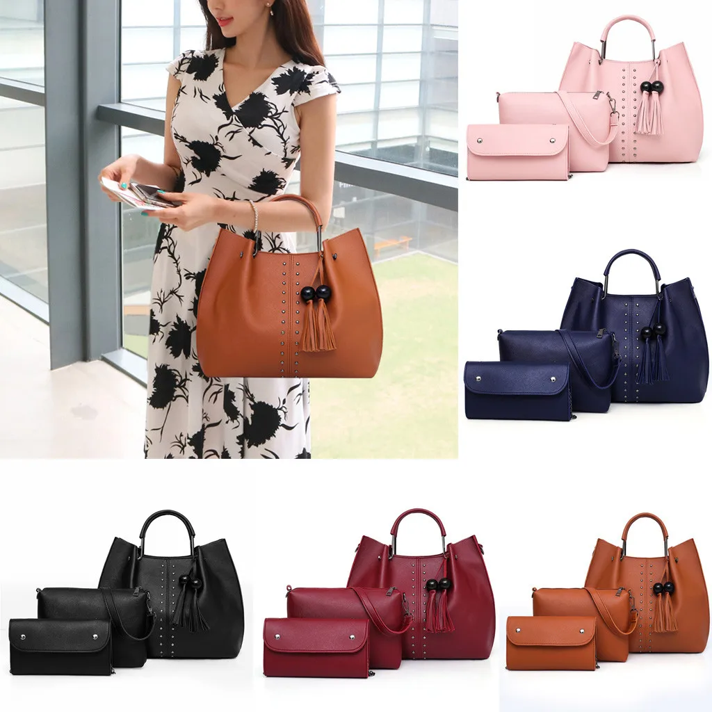 

Women's Fashion Simple Three-Piece Solid Color Leather Shoulder Bag Handbag bolsos mujer