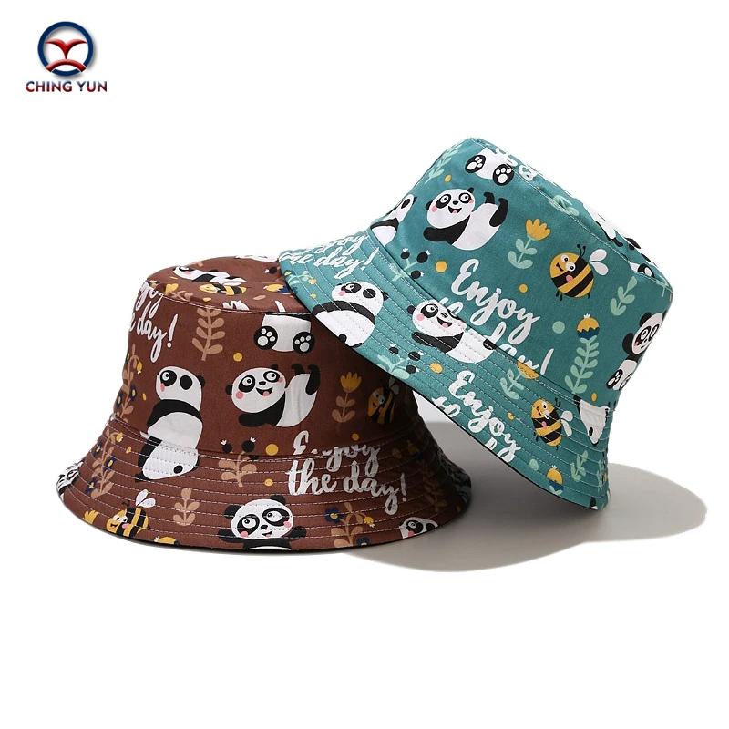 

Hat spring and summer panda Pattern printing double-sided wear Leisure beach fisherman hat boys and girls students sunshade hat