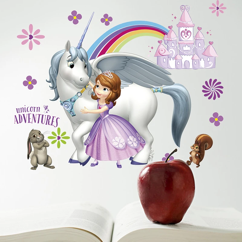 Cartoon Disney Sofia Princess Unicorn Adventures PVC Wall Stickers For Home Decor Kids Rooms Girls Bedrooms Mural Art Decoration