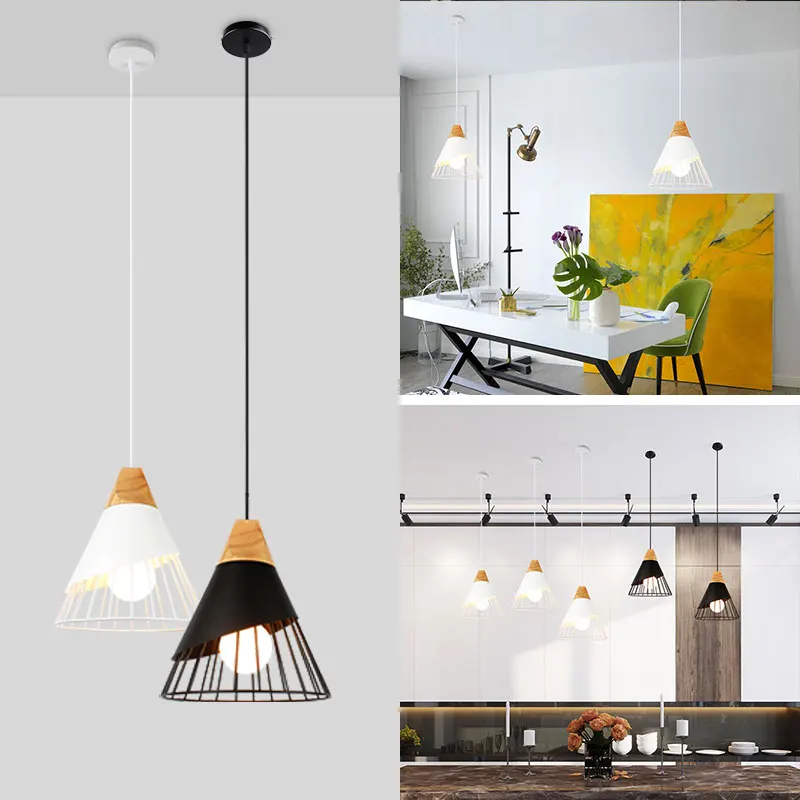 

Nordic Pendant Light Woden Pendant Lamp For Home Lighting Modern Hanging Lamp Aluminum Lampshade LED Bulb Kitchen Light E27