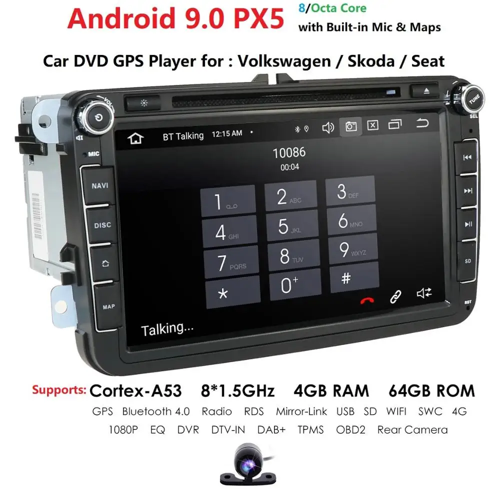 

8" Android 9.0 Car DVD GPS Navigation for VW Volkswagen SKODA GOLF 5 Golf 6 POLO PASSAT B5 B6 JETTA TIGUAN dvd player BT RDS DAB