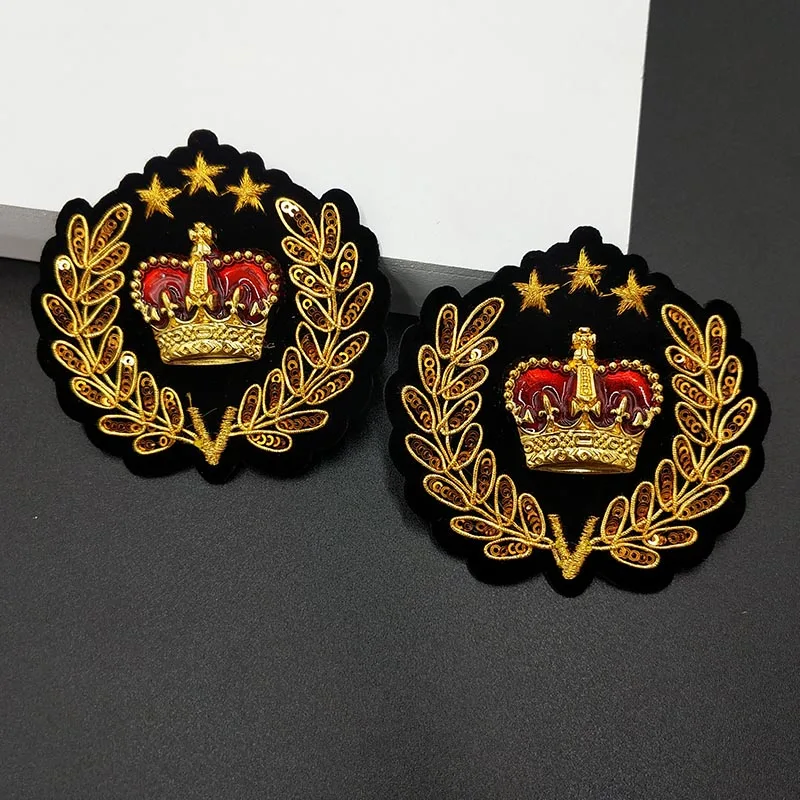 

2 Pieces Imitation India Silk Metal Crown Flowers Patches Embroidery Sew On Clothing Fabric Repair Applique DIY Bags Badge