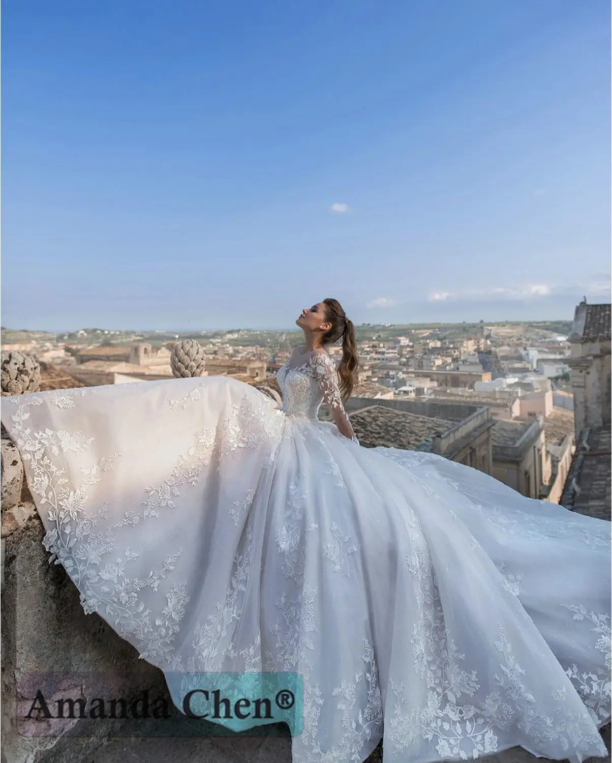 Robe de mariee кружевная Апликация с длинными рукавами свадебное платье