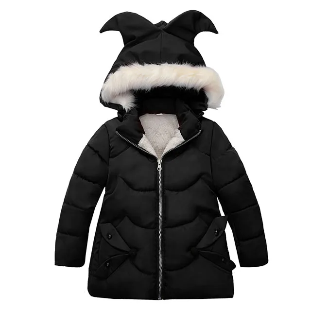 Теплая Утепленная зимняя куртка с меховым воротником для маленьких девочек Детская верхняя одежда ветрозащитные пальто для маленьких мальчиков и девочек возрастом от 2 до 6 лет, одежда для девочек - Цвет: Black