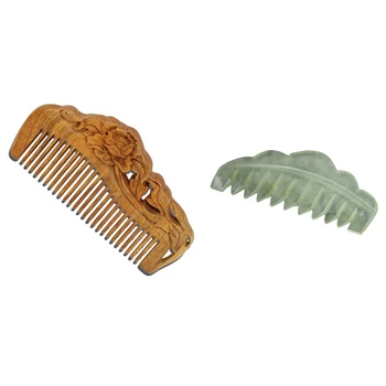 

1 Pcs Xiu Jade Comb Sandalwood Hair Hollow Hand-Made Comb & 1 Pcs Wooden Comb Traditional Massage Spa Acupuncture Head