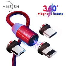 Amzish 1 м 2 м светодиодный магнитный Micro USB кабель для быстрой зарядки iPhone type-C кабель для samsung Xiaomi магнитное зарядное устройство USB C кабель магнитный micro usb магнитная зарядка
