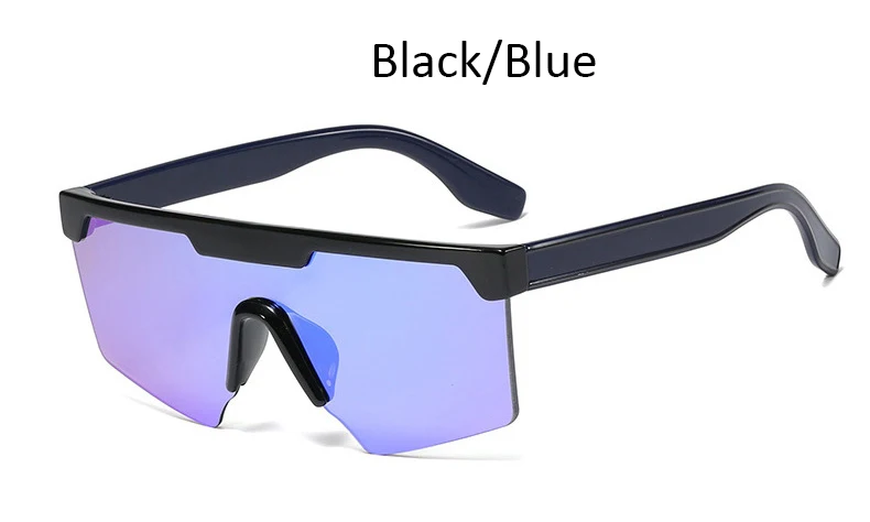 Black Blue Большие зеркальные безободковые солнцезащитные очки для мужчин и женщин, роскошные брендовые солнцезащитные очки, женские винтажные Ретро очки, унисекс очки UV400 - Цвет линз: Black Blue