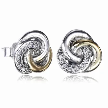 

Authentic 925 Sterling Silver Earring Interlinked Circles With Crystal Studs Earring For Women Wedding Gift Fine Jewelry