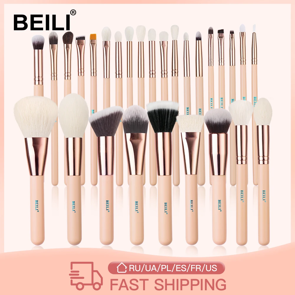 BEILI Pink Makeup Brushes High Quality Powder Foundation Blush Eyeshadow Make Up Brush Set Natural Hair brochas maquillaje