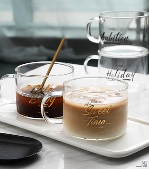 

Nordic Coffee Glass Mug Travel Clear Milk Small Resistant Glass Cup Transparent Verres Pour Boire Kitchen Dining Bar EA60BL