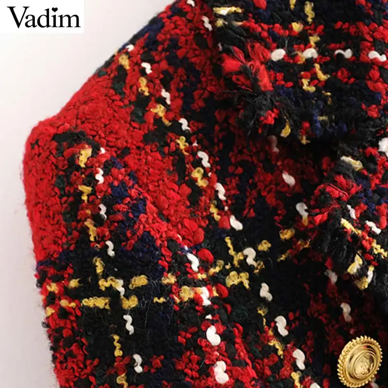 Женское элегантное платье vadim, клетчатое твидовое пальто, v-образный вырез, пуговицы, кисточки, Дизайнерская куртка, офисная одежда, Женская Повседневная Верхняя одежда, топ, blusas CA605