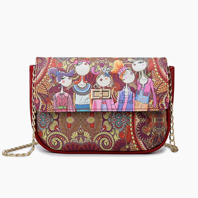 

Casual Women's Mini Messenger Bag PU Leather Forest Print Spring Chain Small Square Bags Cartoon Cute Girl Summer Shoulder Bags