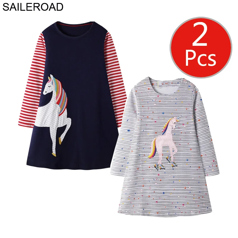 7104 7109 photo SAILEROAD 2 шт. Фруктовое Яблоко с Принтом Девушки Карманные Платья Vestidos 5 Лет Платье Принцессы для Детей Одежда Vestido Unicornio - Цвет: 7104 7109 photo