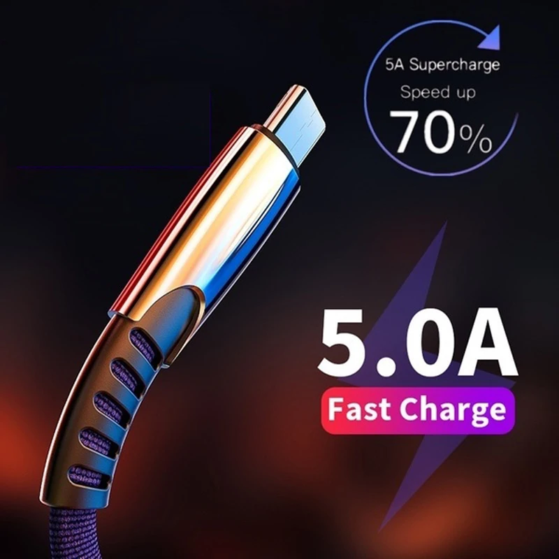 

1M 5.0A Braided Type C USB Cable Fast Charge Micro USB Data Sync Cord For Huawei P Smart Plus 2019 Xiaomi redmi Mobile Phones