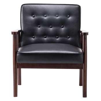 

New Living Room Chair Retro Modern Furniture Black Fabric PU Upholstered Home Dining Chair For Bedroom Wooden Lounge Chair