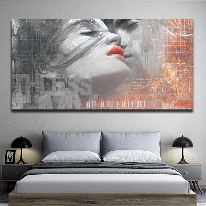 

OUCAG Abstract Lover Kiss Wall Art Canvas Painting Modern Frameless Poster And Prints Decorative Painting for Living Room Decor