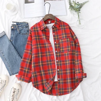 2025 New Fashion Loose Womens Plaid Shirt Fresh College Style Design Blouses And Tops Long Sleeve Casual Female Checked Clothes 1