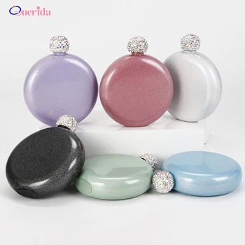 

5oz Portable Round Stainless Steel Wine Hip Flask High Quality Crystal Lid Women's Wine Alcohol Liquor Flask Travel Bottle Gift