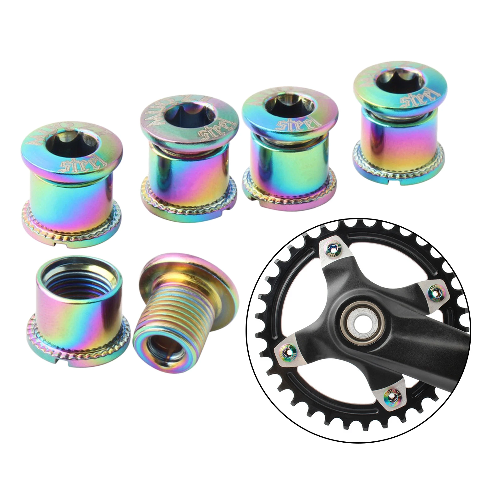 5Pcs M8 Chainring Bolt Nuts Road MTB Bicycle Chainwheel Screws Crankset Hardware