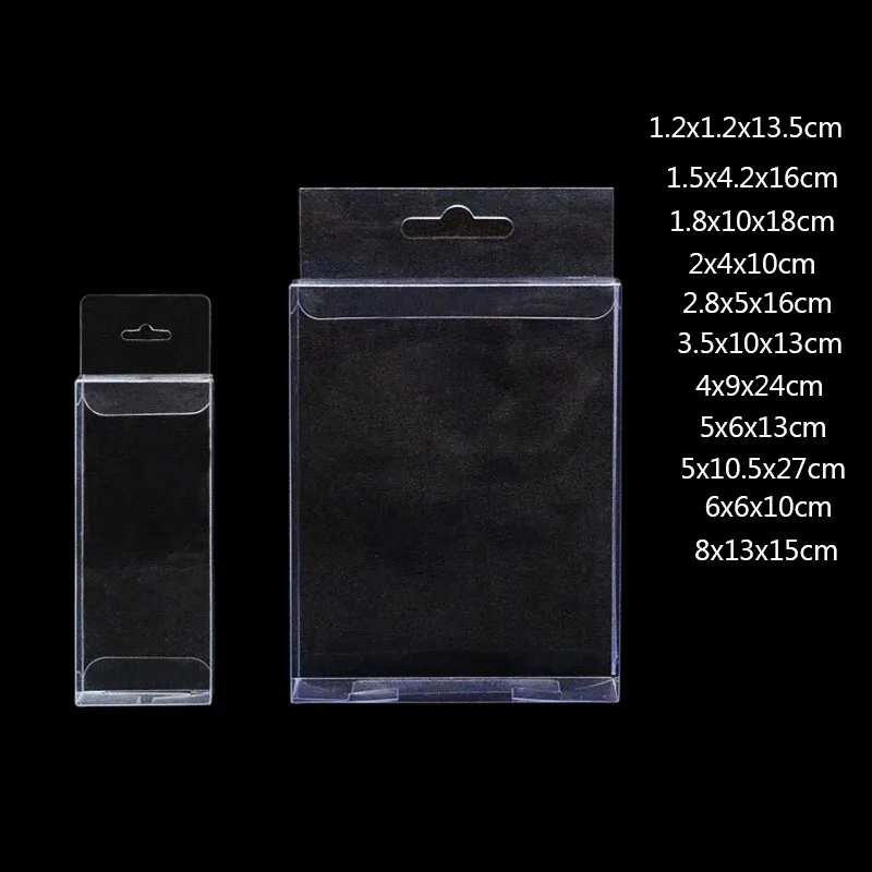 

20pcs/lot Many Sizes PVC Clear Plastic Packaging Boxes with Hanging Hole Cosmetic Crafts Gift Display Transparent Package Boxes