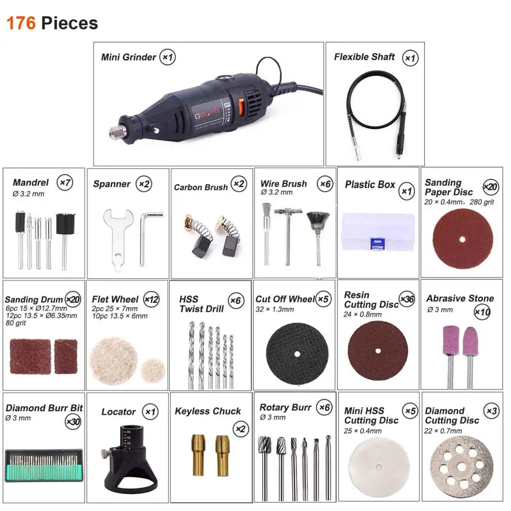 GOXAWEE электрическая дрель Dremel шлифовальная машина электрическая гравировка мини дрель вращающийся инструмент сверлильный станок с электроинструментами аксессуары - Цвет: 1337-170