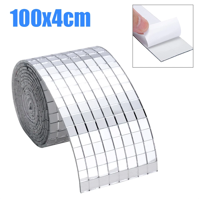 Azulejos de mosaico de cristal para decoración del espejo adhesivo de 100x4cm para fiesta, color plata, 1 rollo|Adhesivos para pared| - AliExpress
