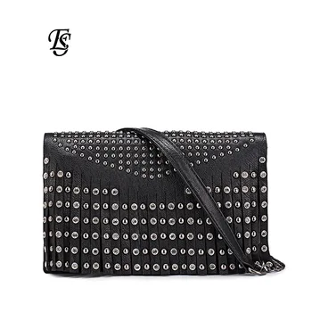 

Shoulder Bags For Women Tassels Rivet Pu Leather Women Bag Black Ladies Bags Design Crossbody Women Bags Moible Phone Purse Bag