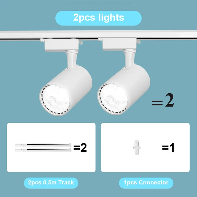 Set Ceiling Led Track Light Spotlights COB Track Lighting Wall Rail Spot Lights System 20/30/40W Clothing Shop Home Lamp 220V 2PCS White Body-Set