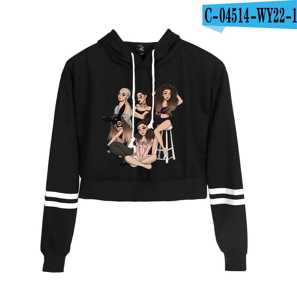 black Hot Ariana Grande crop Top Hoodies women Fashion Cotton Harajuku Autumn Women's/girl's Hoodies And orange Sweatshirt - Цвет: black