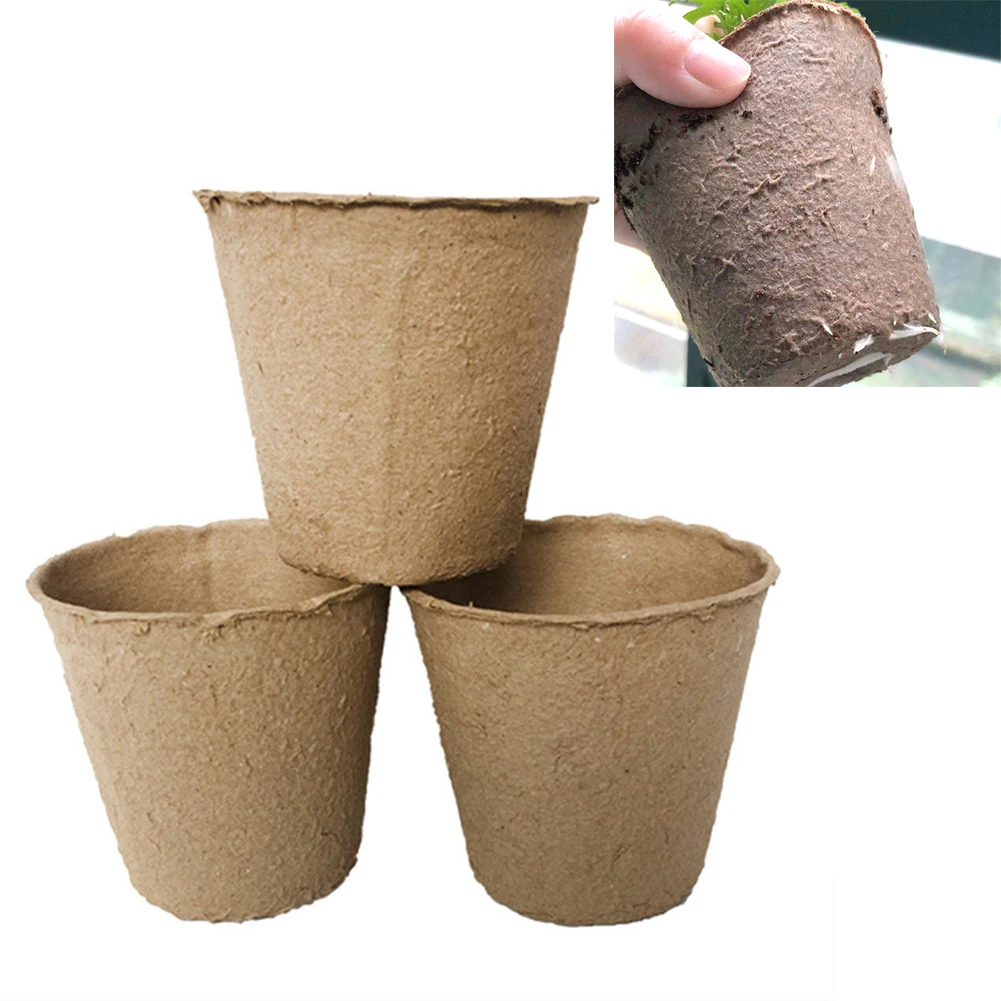 100Pcs Garden Plants Tool Pots Nursery Cup Eco-friendly Seedling Raising Tray Vegetable Fruit Supplies Biodegradable Pulp 8x8cm