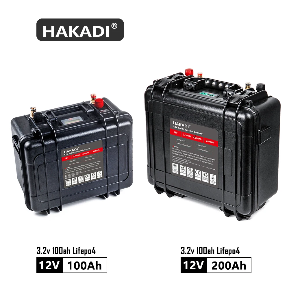 HAKADI 12v100ah 12v200ah Lifepo4 аккумуляторная батарея глубокого цикла упаковка для