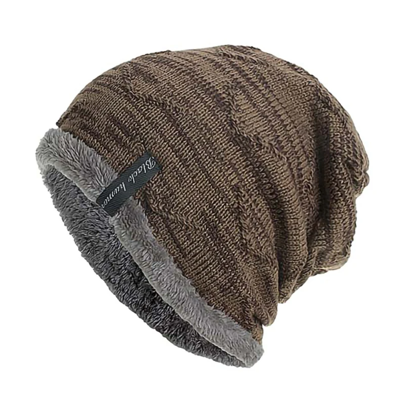 Men Women Winter Hat Knitted Hats Thick Warm Bonnet Skullies Beanie Soft Comfortable Windproof Fleece Hats Knitted Running Sport - Цвет: Хаки
