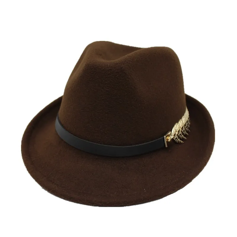 Seioum Европейский Американский рулон с узкими полями шерстяная фетровая шляпа для мужчин женщин тренд унисекс мягкая фетровая шляпа в джазовом стиле шляпа с поясом металлический джентльмен