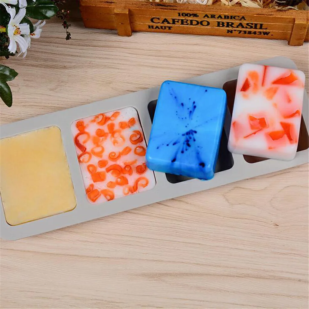 

DIY 4 Grid Silicone Soap Mold Handmade Soap Making Square Moulds Tool Silicone Soap Moldmoon Cakes Muffins Cakes decorations