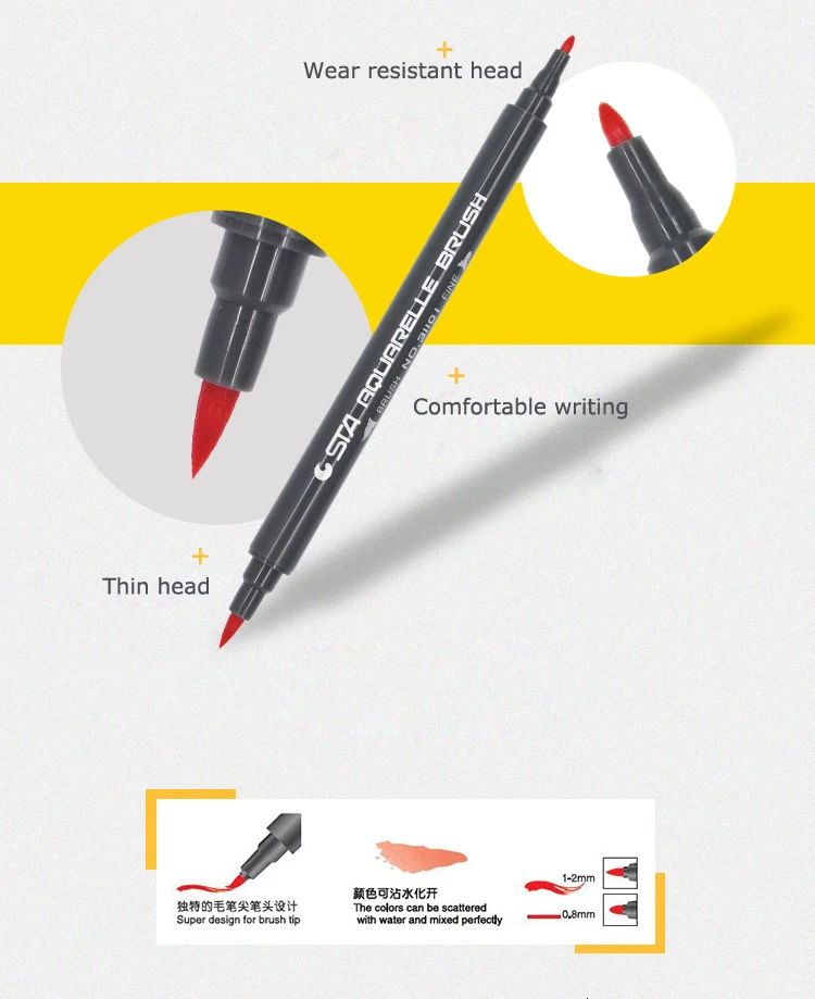 JIANWU 12, 24, 36, 48, 80 цветов/набор, STA3110, цветная мягкая кисть с мультипликационным принтом, водометная ручка, двойные ручки для рисования, принадлежности