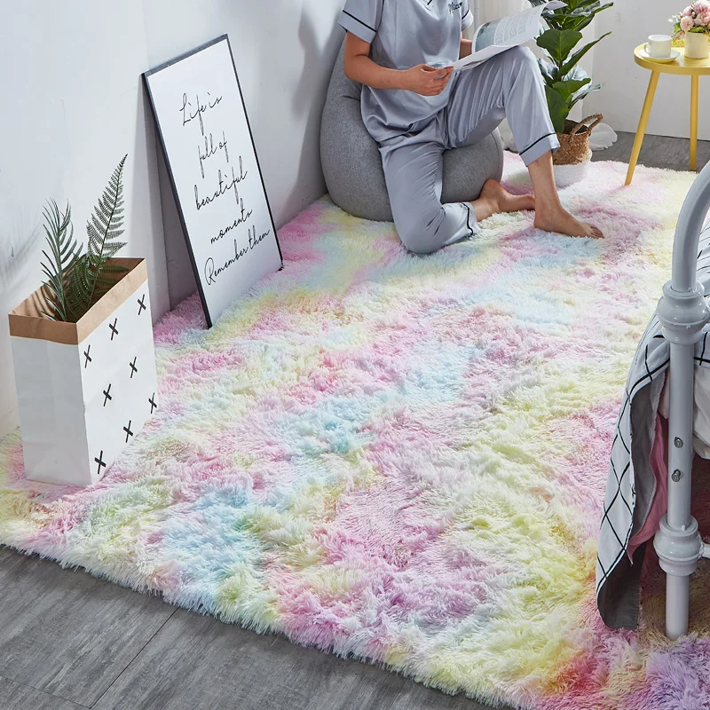 Rainbow carpet gradient tie-dye plush rug living room coffee table pad carpet bedroom bedside bay window rug baby crawling mat