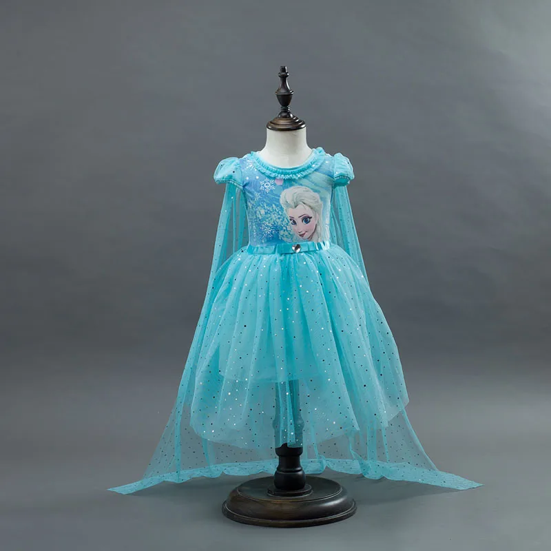 Disney/летнее платье для девочек; карнавальный костюм; платья принцессы Эльзы с накидкой; детская одежда; Рождественская Хеллоуин вечеринка в честь Дня рождения; платье
