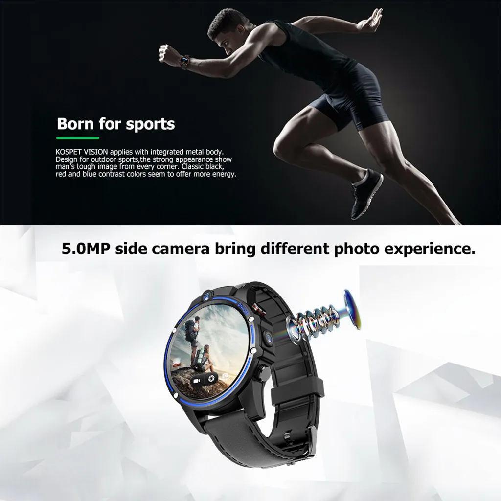 Kospet VISION 4G Смарт-часы HD емкостный сенсорный экран срок службы водонепроницаемый 800 мАч для Android 7.1.1 батарея Bluetooth Ver 4,0 1,6"