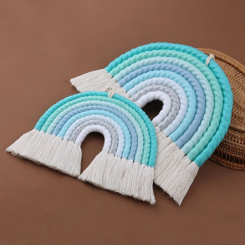 Nodic Style 8 Lines Hand-woven Rainbow Macrame Tapestry Baby Boys Baby Girls KIds Room Decor Wall hanging Decor Toys Home rainbow wall hanging decor
