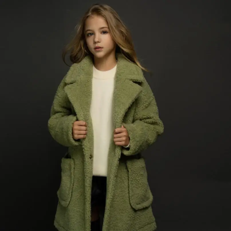 

Winter children Wool Coat Girls Lamb fur warm coat long sleeve woolen Overcoat Modis Kids jackets Y2303