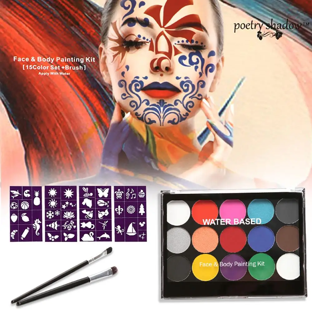 

15 Colors Non Toxic Face Paint Body Makeup Safe Water Oil Painting With Brush Christmas Halloween Party Eye Shadow Tools
