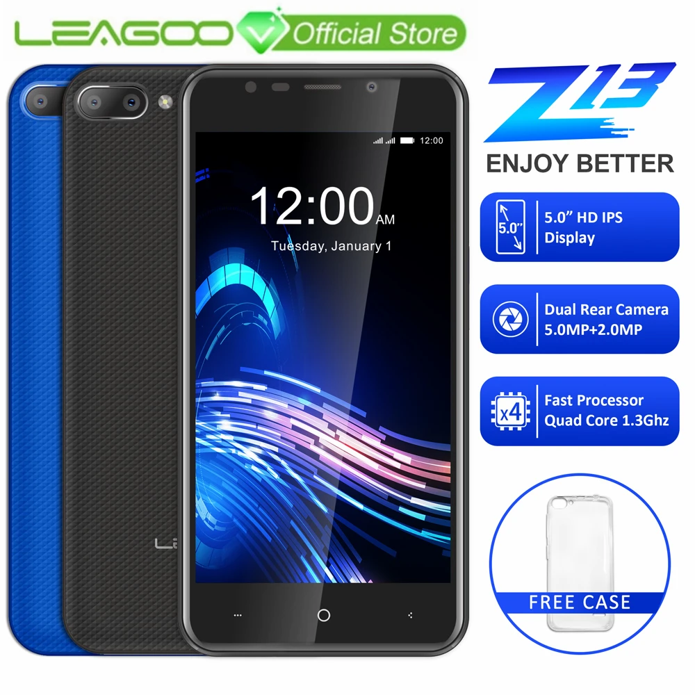 Мобильный телефон LEAGOO Z13, 5,0 дюймов, ips экран, 1 ГБ ОЗУ, 8 Гб ПЗУ, двойная тыловая камера, две sim-карты, 2000 мАч, Android, четырехъядерный, 3G, смартфон