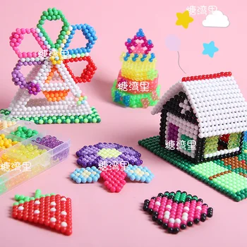 

3D puzzle Fuse Beads Magic Water Beads DIY set jigsaw Pegboard kids toys for Children Girls Gift 8 10 years Pen Tweezer Tool