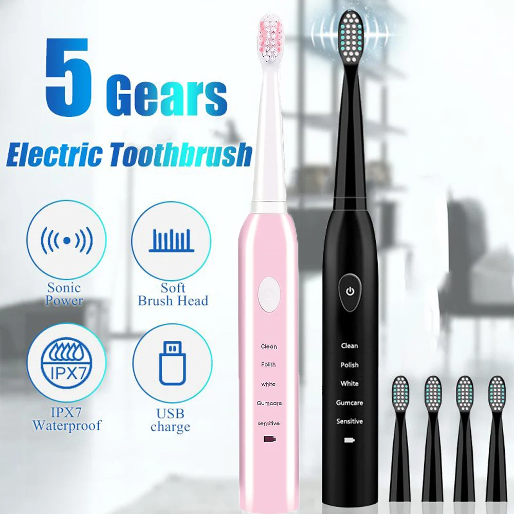 Rechargeable Sonic Electric Toothbrush with 8 Replacement Toothbrush Heads Washable Ultrasonic Whitening Tooth Brush Adult Rechargeable Sonic Electric Toothbrush with 8 Replacement Toothbrush Heads Washable Ultrasonic Whitening Tooth Brush Adult