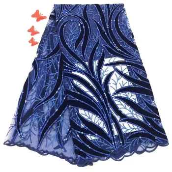 

high quality french Velvet Lace Fabrics Nigerian Sequence Lace Fabrics African Tulle Lace Sequins Lace Fabric for Wedding Dress