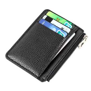 Hot Sale Men Wallet Solid Color Textured Pu Zipper Card Holder Mini Coin Purse New 3